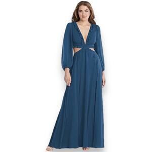 Lovely Harlow Bishop Sleeve Cutout Dress Dusk Blue 0 NWT